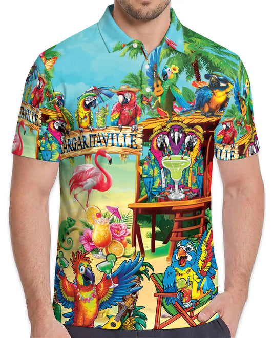 Parrot Tiki Bar Polo Shirt for Men, Tropical Party Style | Azhawaiian