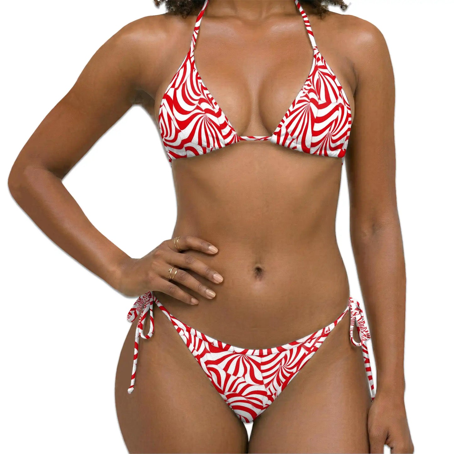 Candy Cane Bikini Set for Women, Two Piece Swimsuit, Festive Holiday Beachwear | Azhawaiian