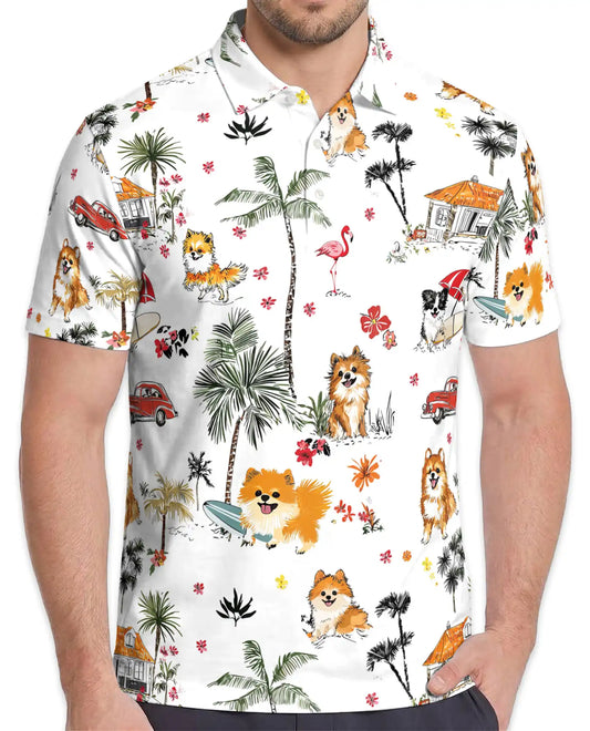 Tropical Cats Hawaiian Polo Shirt for Men, Colorful Island Design | Azhawaiian