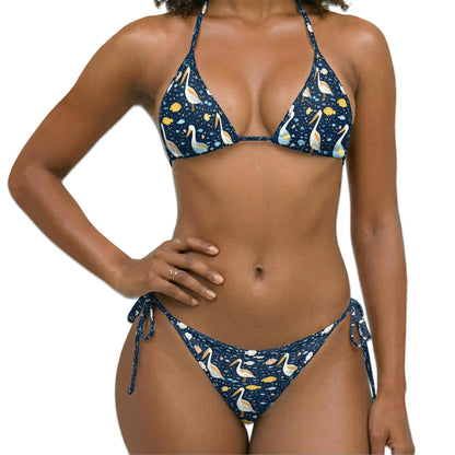 Vintage Pelican Bikini Set for Women, Two Piece Swimsuit, Coastal Bird Beachwear | Azhawaiian