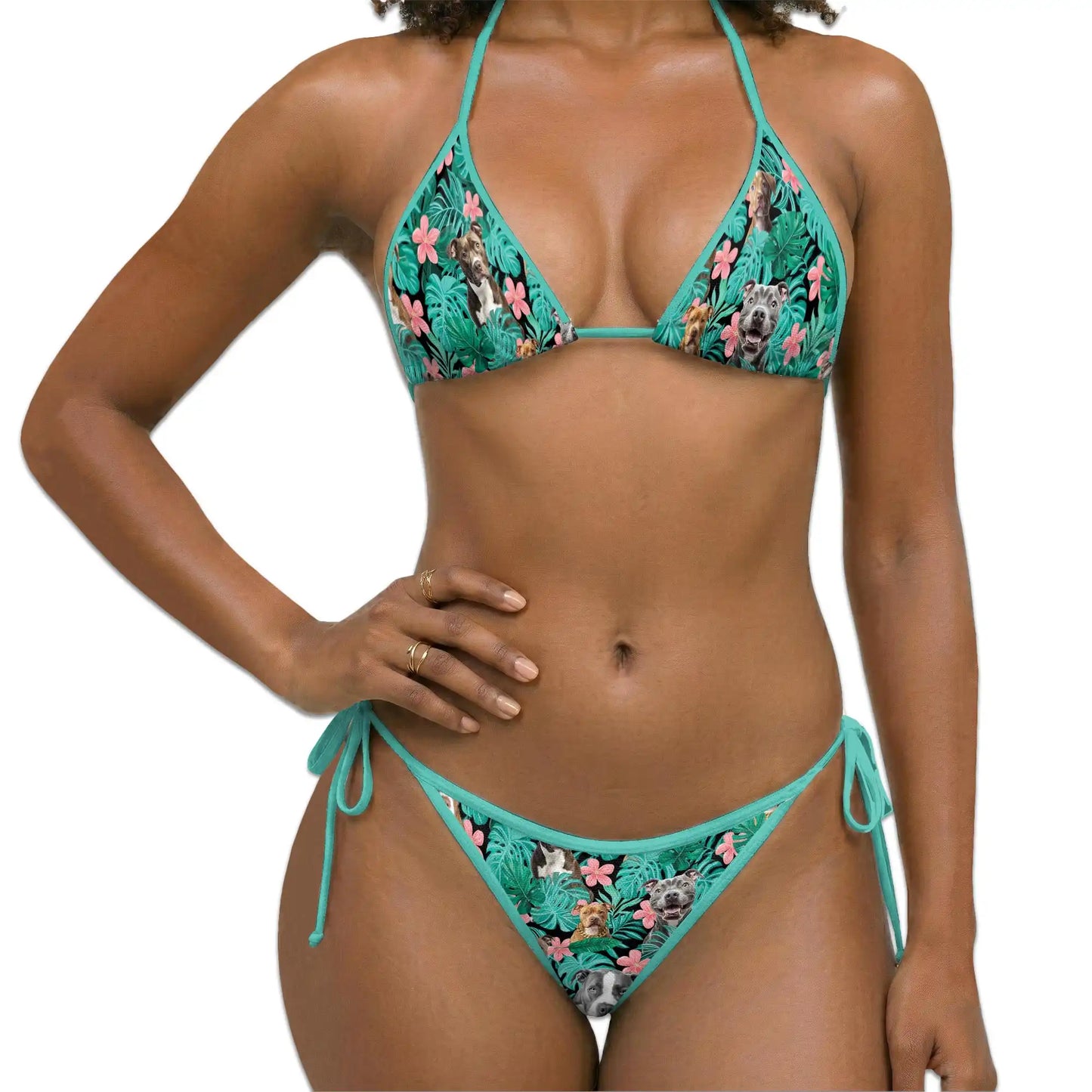 Pitbull Hibiscus Bikini Set for Women, Two Piece Swimsuit, Tropical Dog Beachwear | Azhawaiian