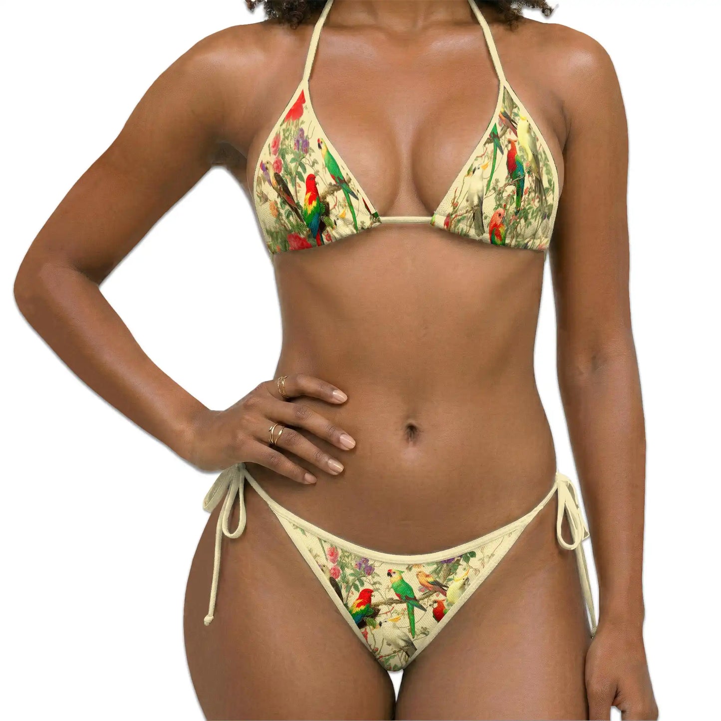 Parrot Flowers Bikini Set for Women, Two Piece Swimsuit, Tropical Bird Beachwear | Azhawaiian