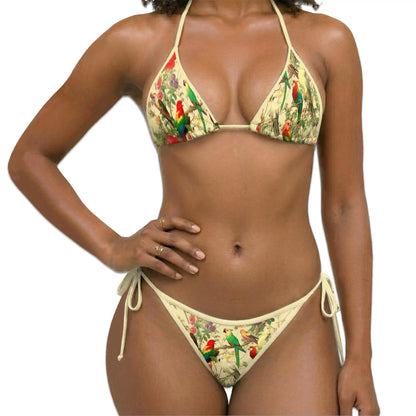 Parrot Flowers Bikini Set for Women, Two Piece Swimsuit, Tropical Bird Beachwear | Azhawaiian