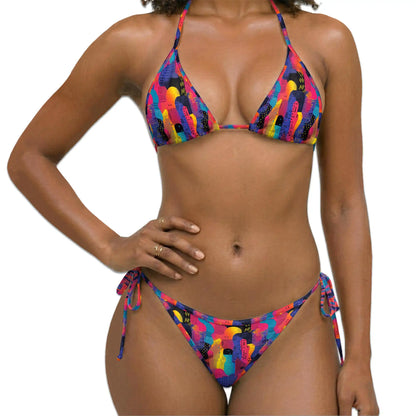 Vintage 80s Bikini Set for Women, Two Piece Swimsuit, Retro Colorful Beachwear | Azhawaiian