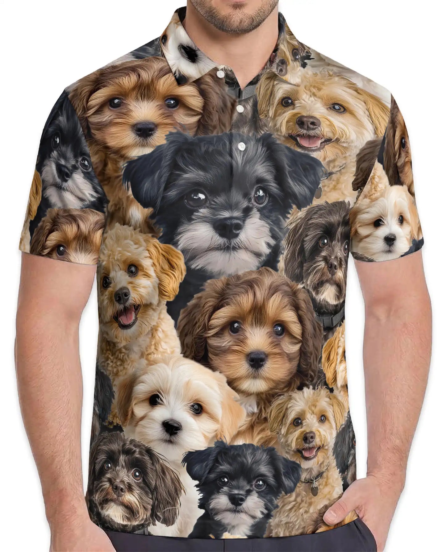 Schnoodle Dog 3D Polo Shirt for Men, Cute Puppy Design | Azhawaiian