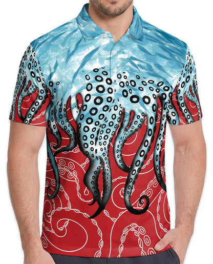 Octopus Tentacles Polo Shirt for Men, Colorful Ocean Design | Azhawaiian