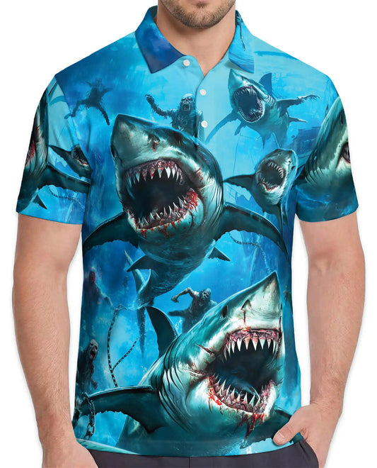 Shark Attack Horror 3D Polo Shirt for Men, Ocean Monster | Azhawaiian