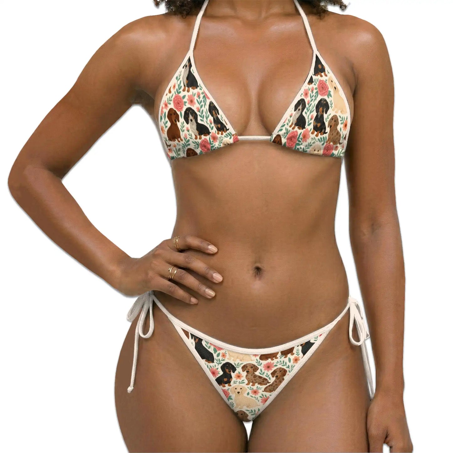 Floral Dachshund Bikini Set for Women, Two Piece Swimsuit, Cute Dog Beachwear | Azhawaiian