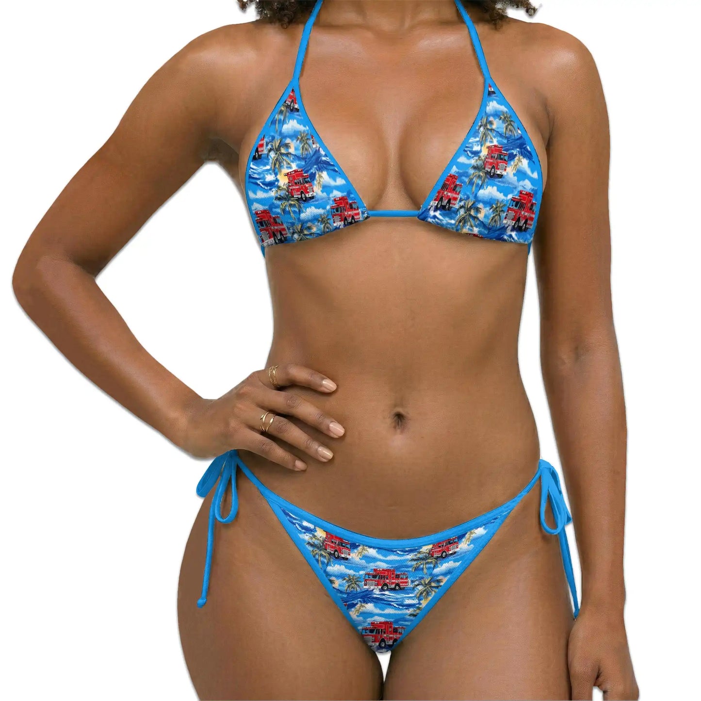 Fire Truck Bikini Set for Women, Two Piece Swimsuit, Rescue Vehicle Beachwear | Azhawaiian