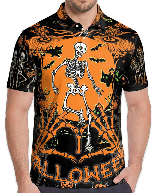 Halloween Skeleton Polo Shirt for Men, Spooky Party Style | Azhawaiian