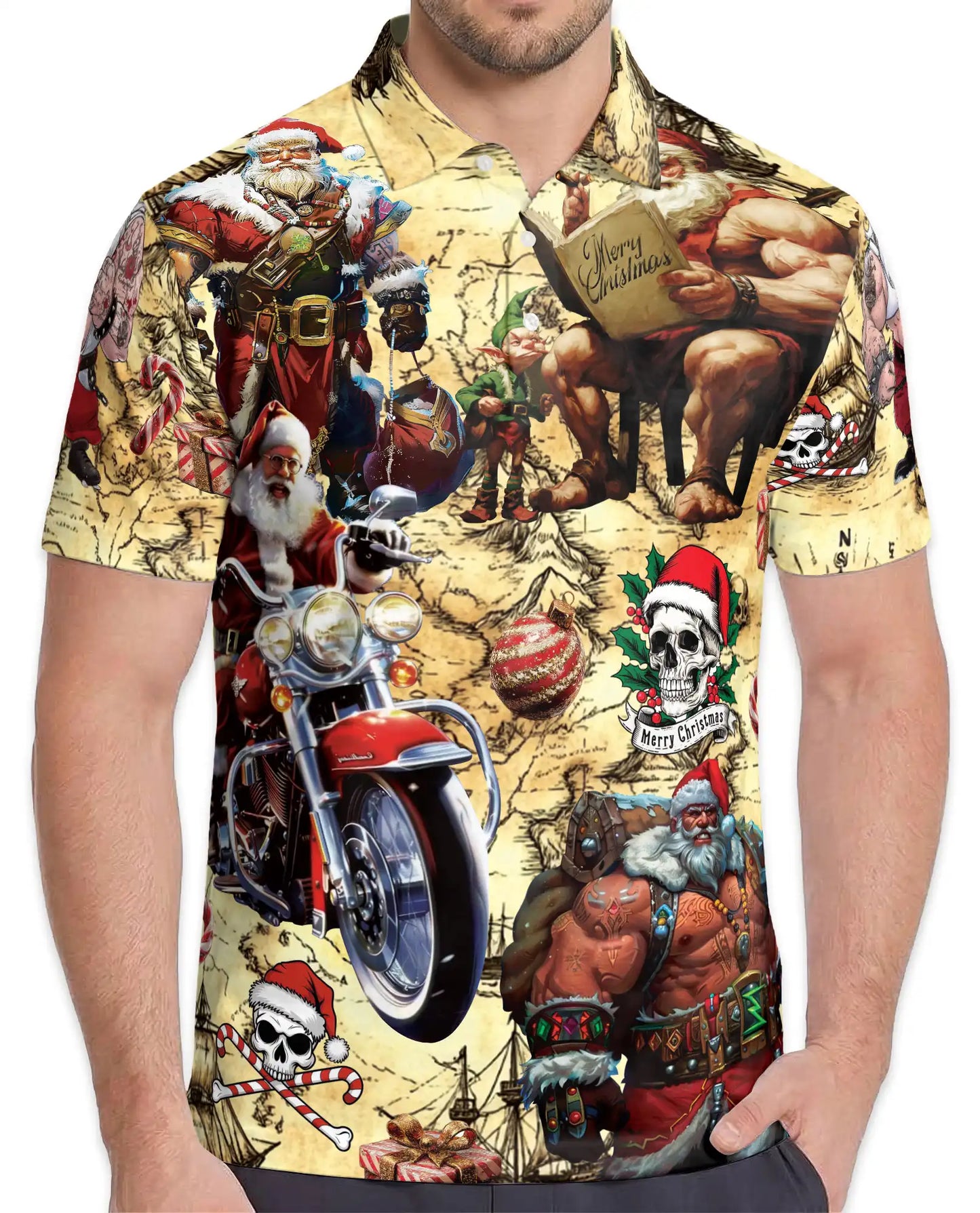 Santa Biker Polo Shirt for Men, Christmas Party Style | Azhawaiian