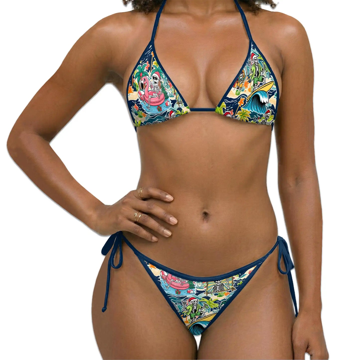 Skeleton Santa Bikini Set for Women, Two Piece Swimsuit, Tropical Christmas Beachwear | Azhawaiian