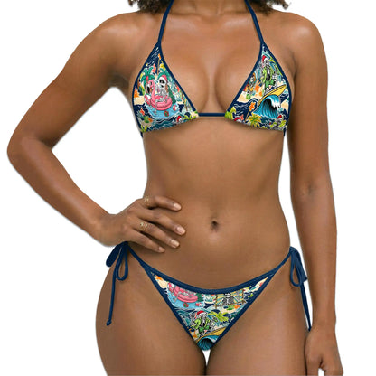 Skeleton Santa Bikini Set for Women, Two Piece Swimsuit, Tropical Christmas Beachwear | Azhawaiian