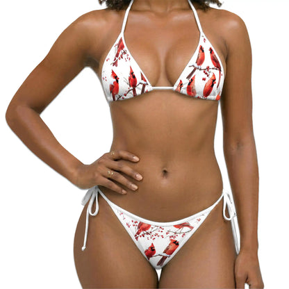 Snow Cardinal Bikini Set for Women, Two Piece Swimsuit, Winter Bird Beachwear | Azhawaiian