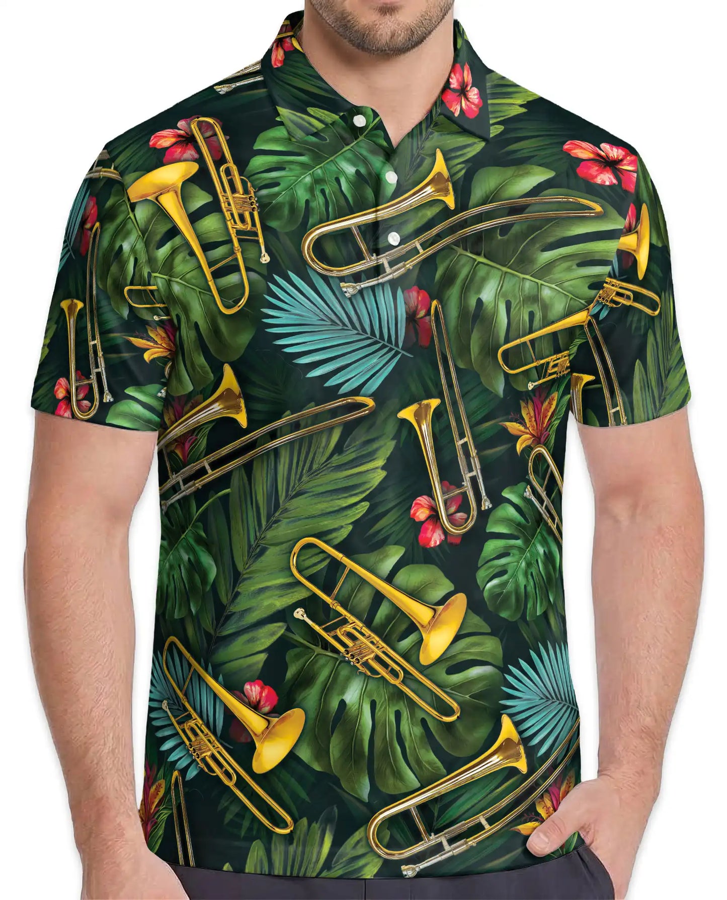 Tropical Trombone Polo Shirt - Brass Band Music Style | Azhawaiian