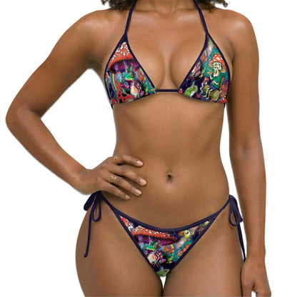 Art Magic Mushroom Hippie Bikini Set for Women, Two Piece Swimsuit, Psychedelic Festival Beachwear | Azhawaiian