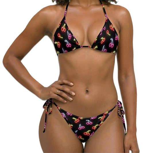 Neon Cherry Bikini Set for Women, Two Piece Swimsuit, Retro Neon Beachwear | Azhawaiian