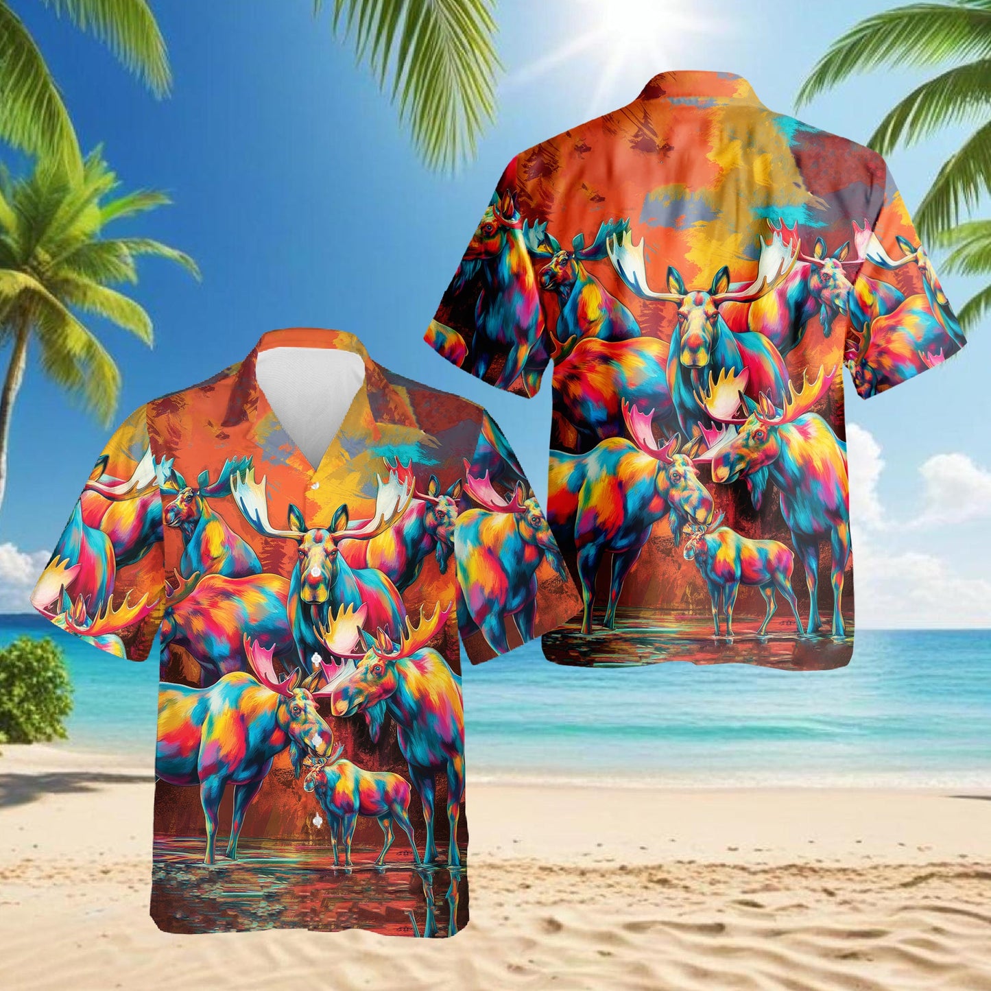 Moose Colorful Hawaiian Shirt for Men, Button Down Aloha Shirt - Azhawaiian