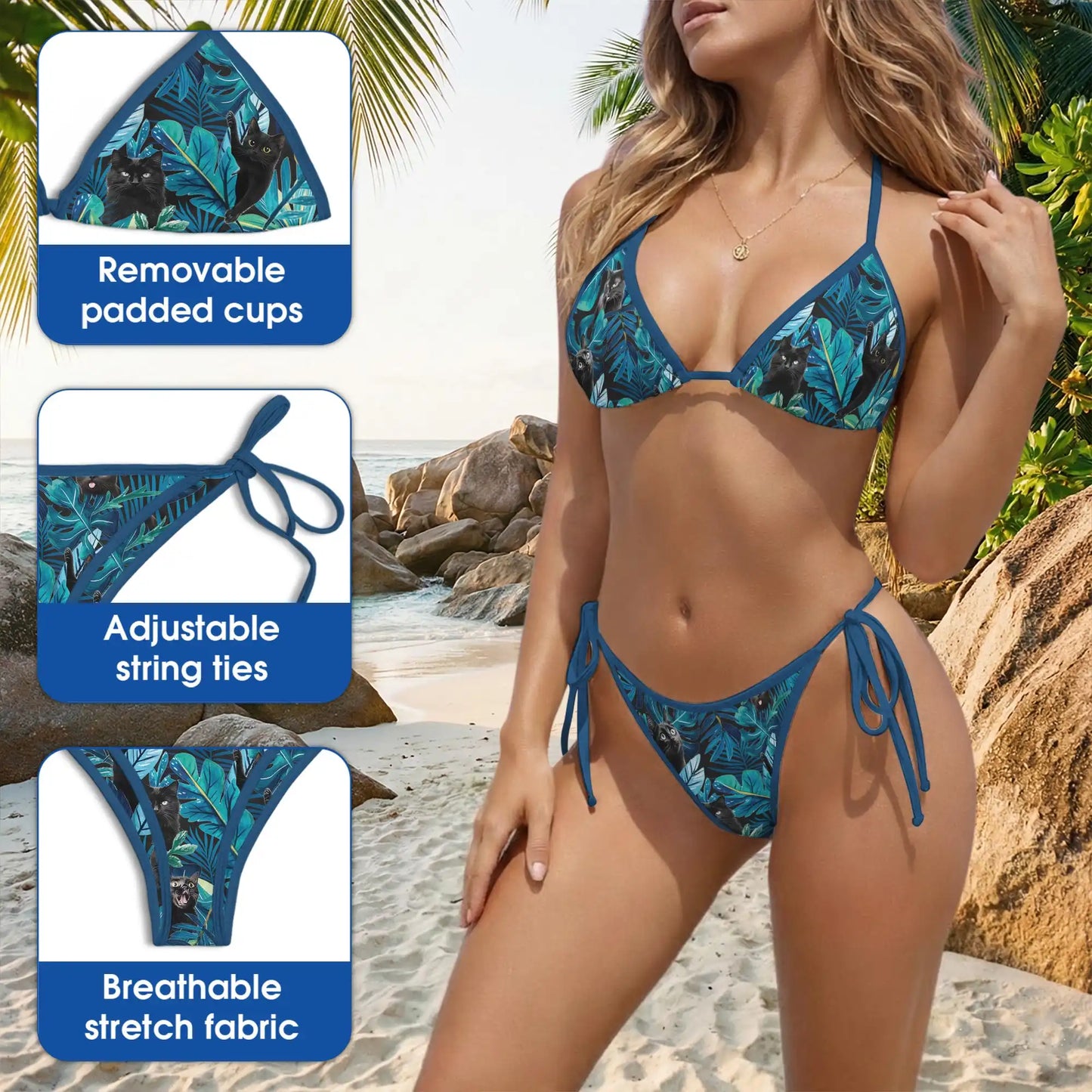 Mystic Black Cat Bikini Set, Two Piece Swimsuit| Azhawaiian