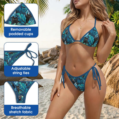 Mystic Black Cat Bikini Set, Two Piece Swimsuit| Azhawaiian