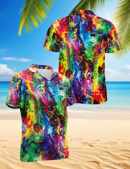 Rainbow Guitar Hawaiian Shirt for Men, Button Down Aloha Shirt - Azhawaiian