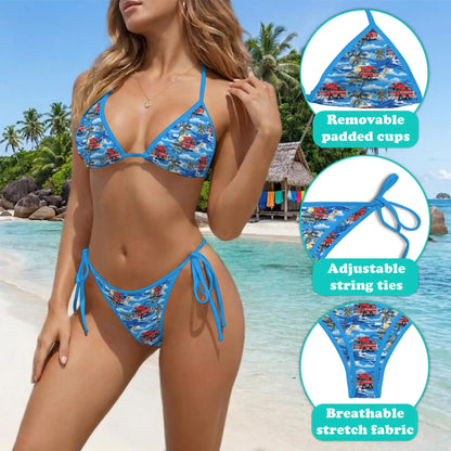 Fire Truck Bikini Set for Women, Two Piece Swimsuit, Rescue Vehicle Beachwear | Azhawaiian