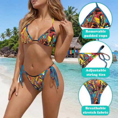 Colorful Saxophone Bikini Set for Women, Two Piece Swimsuit, Jazz Music Beachwear | Azhawaiian