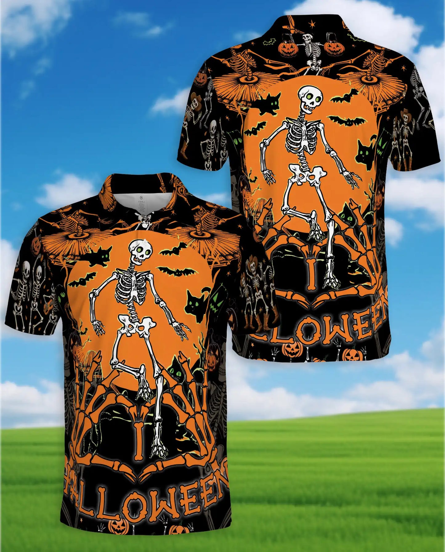 Halloween Skeleton Polo Shirt for Men, Spooky Party Style | Azhawaiian
