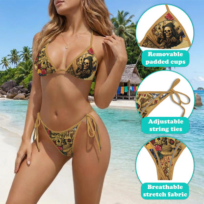 Gambling Poker Bikini Set for Women, Two Piece Swimsuit, Skull Casino Beachwear | Azhawaiian