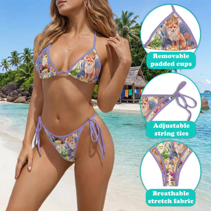 Fox Into Spring Bikini Set for Women, Two Piece Swimsuit, Floral Woodland Beachwear | Azhawaiian