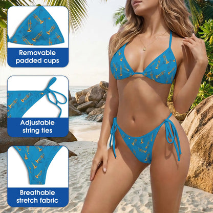 Trombone Pattern Bikini Set, Musical Two Piece Swimsuit | Azhawaiian