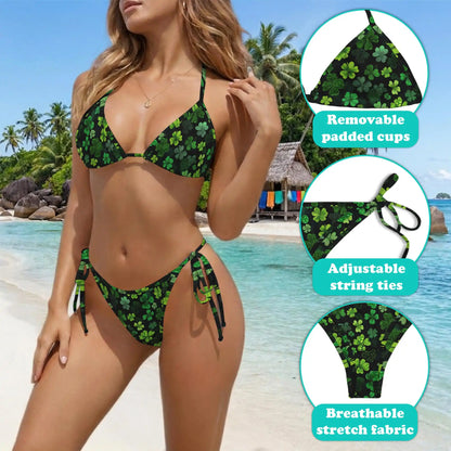 Green Clovers Bikini Set for Women, Two Piece Swimsuit, Lucky Shamrock Beachwear | Azhawaiian