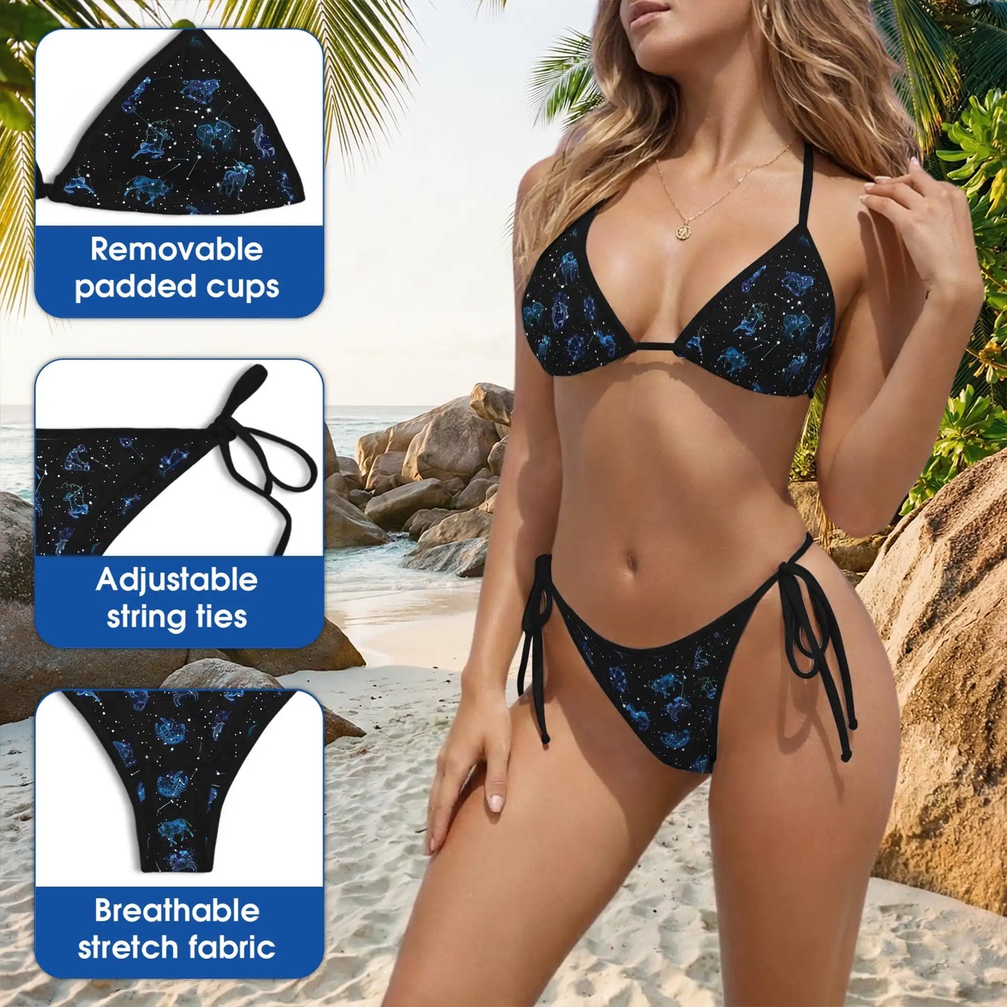 Zodiac Bikini Set, Celestial Astrology Two Piece Swimsuit | Azhawaiian