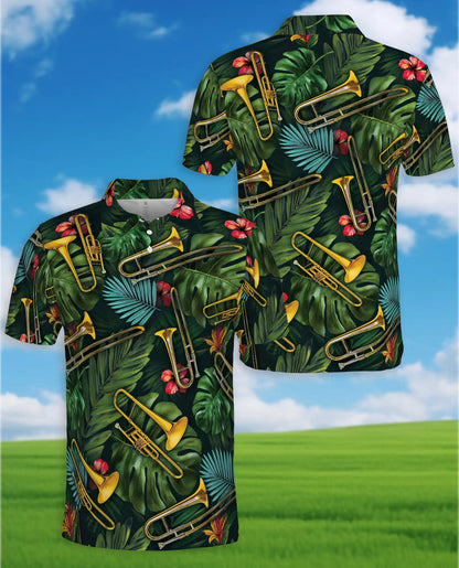 Tropical Trombone Polo Shirt - Brass Band Music Style | Azhawaiian