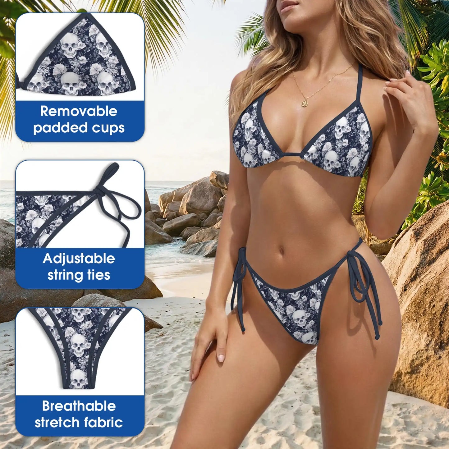 Gothic Skull Bikini Set for Women, Two Piece Swimsuit, Edgy Beachwear | Azhawaiian