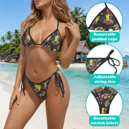 Funny BBQ Bikini Set for Women, Two Piece Swimsuit, Grilling Food Beachwear | Azhawaiian