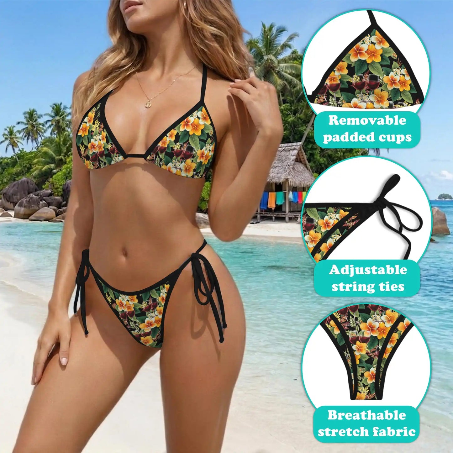 Red Wine Bikini Set for Women, Two Piece Swimsuit, Tropical Drink Beachwear | Azhawaiian