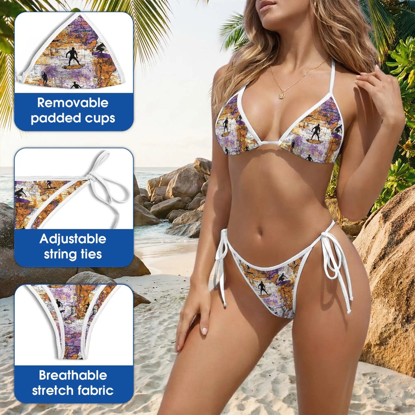 Surfing Bikini Set, Abstract Beach Two Piece Swimsuit | Azhawaiian