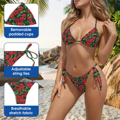 Poinsettia Bikini Set, Christmas Floral Two Piece Swimsuit | Azhawaiian