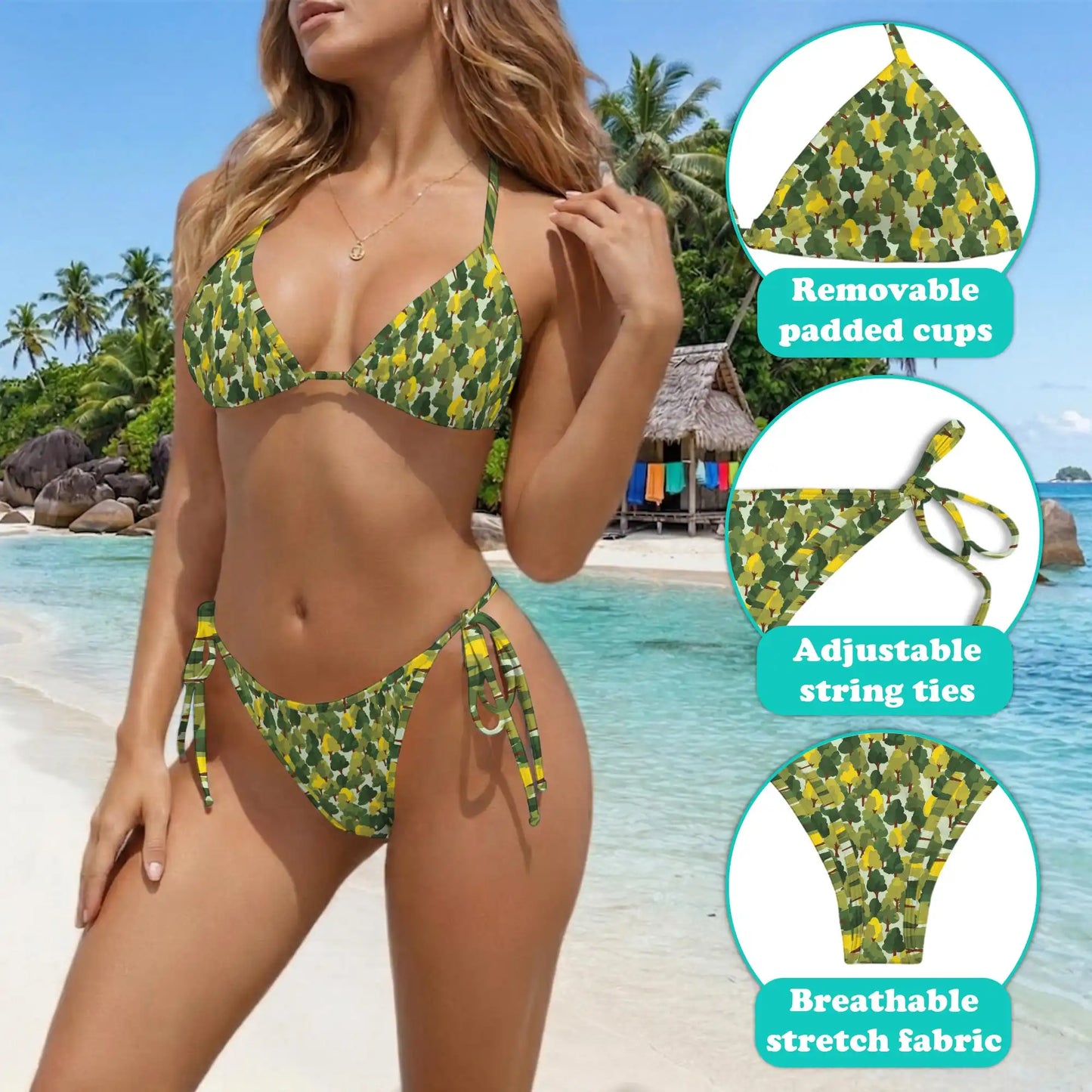 Pattern Tree Bikini Set for Women, Two Piece Swimsuit, Abstract Nature Beachwear | Azhawaiian