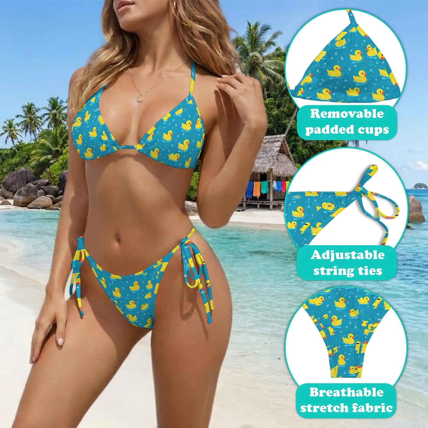Lovely Duck Bikini Set for Women, Two Piece Swimsuit, Playful Animal Beachwear | Azhawaiian