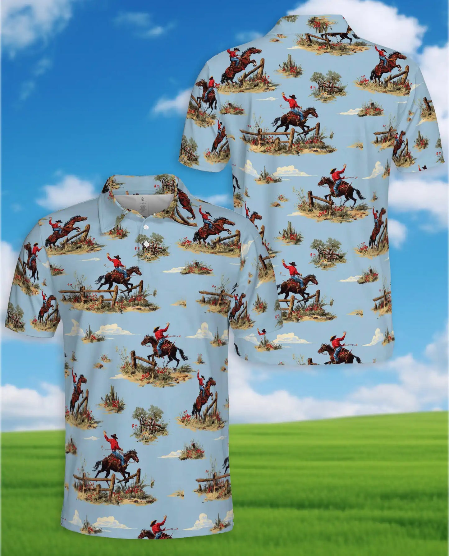 Rodeo Cowboy Polo Shirt for Men, Western Ranch Style | Azhawaiian