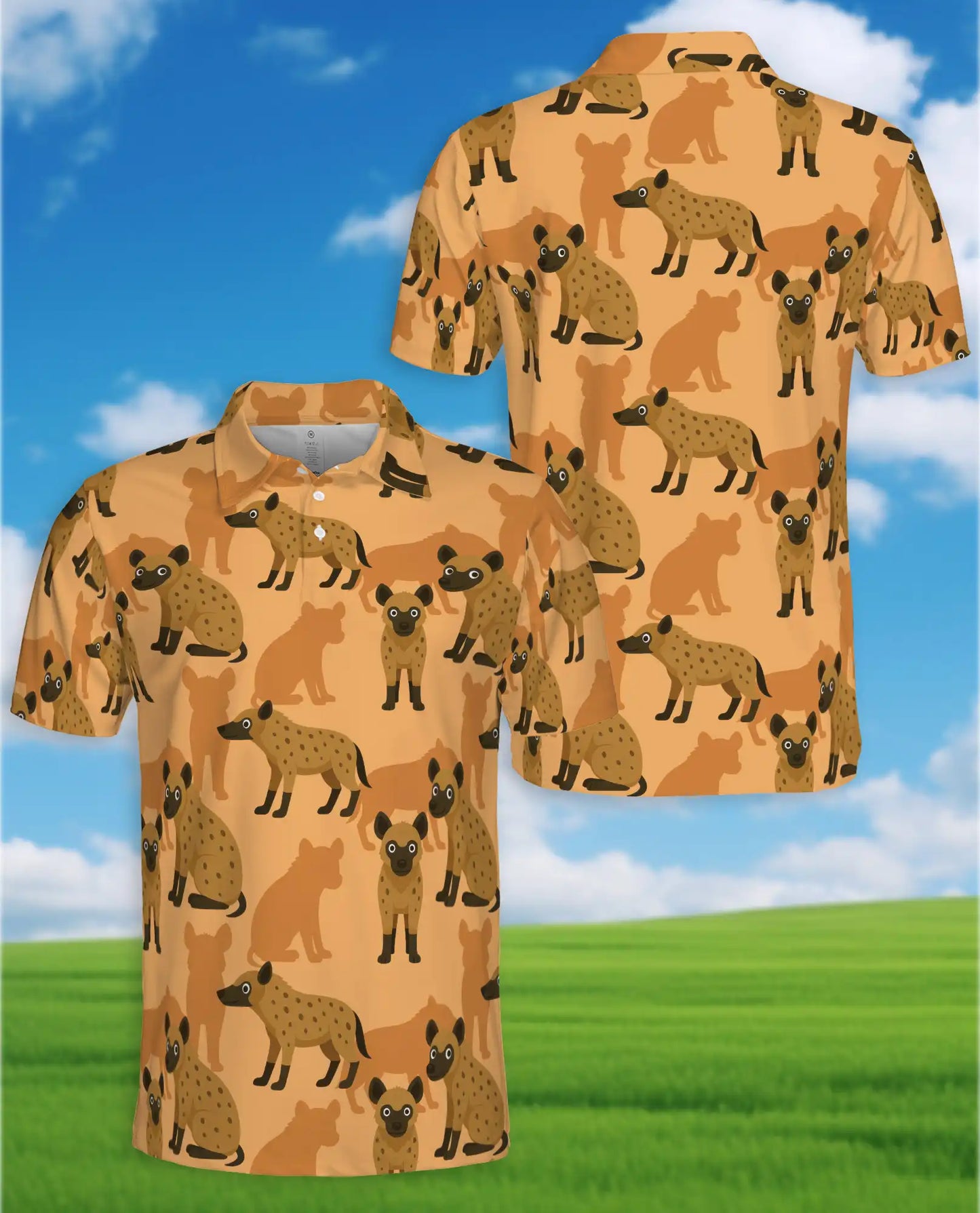 Hyena Polo Shirt, African Wildlife Print | Azhawaiian
