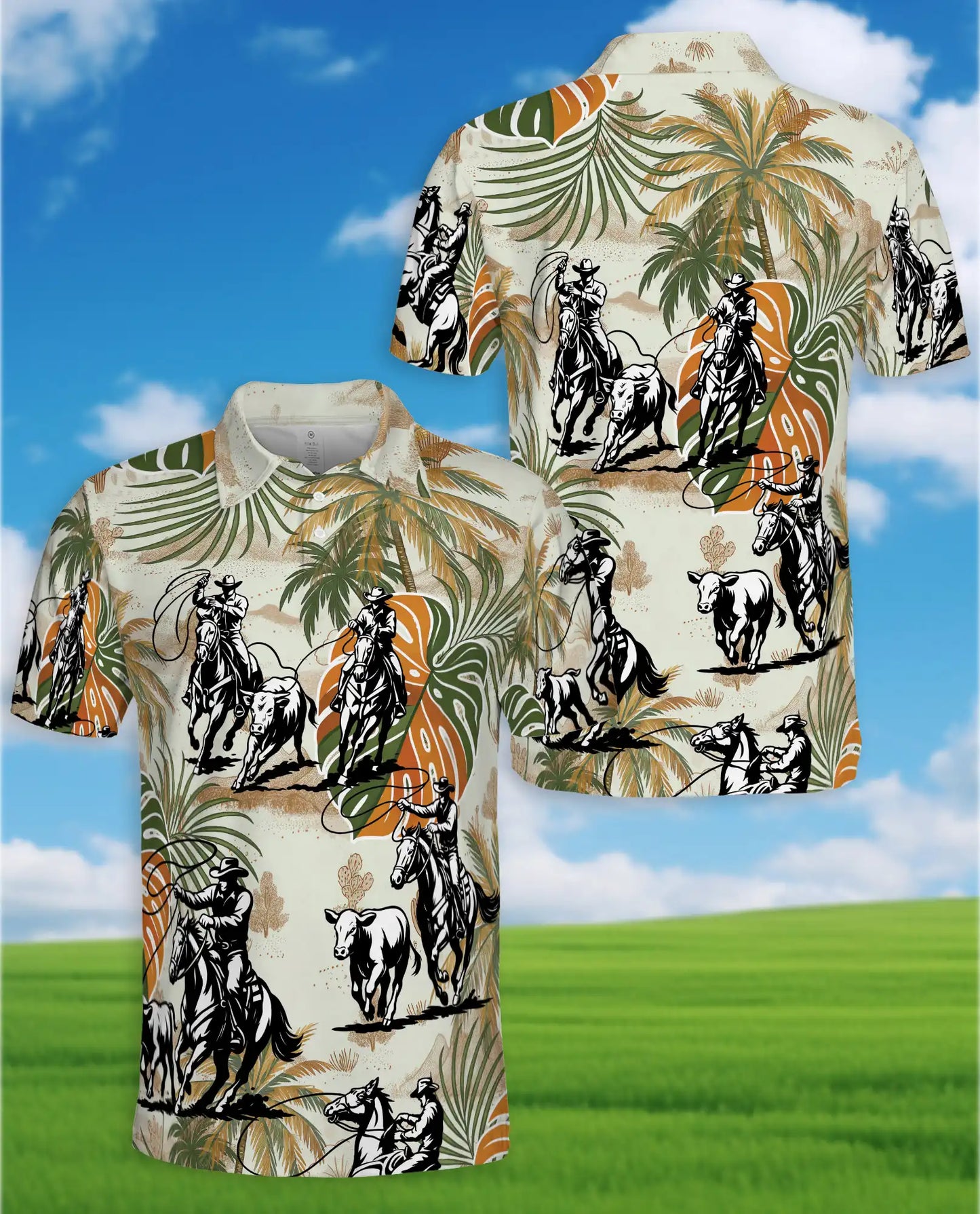 Cowboy Rodeo Cattle 3D Polo Shirt for Men | Azhawaiian