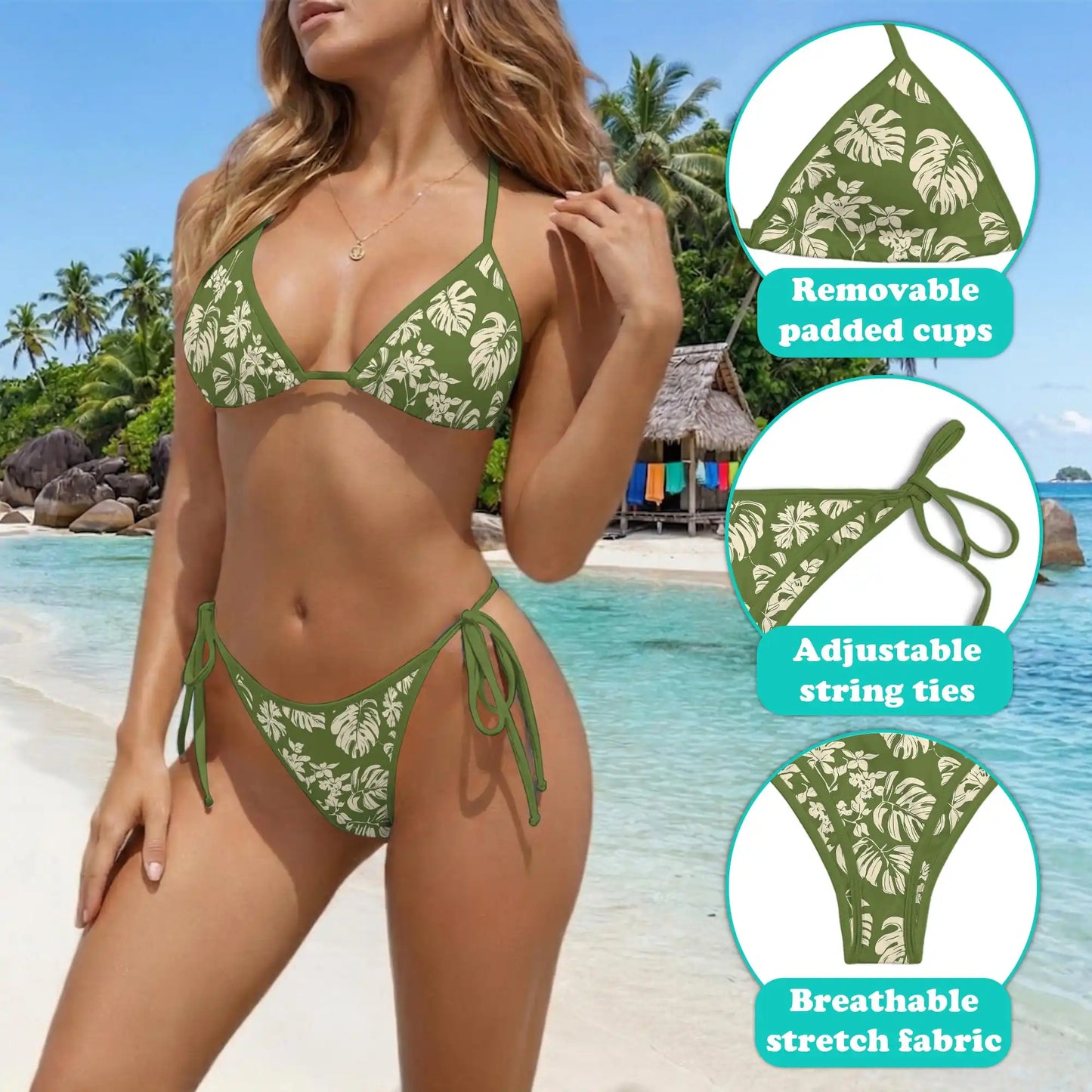 Tiare Garden Bikini Set for Women, Two Piece Swimsuit, Tropical Floral Beachwear | Azhawaiian