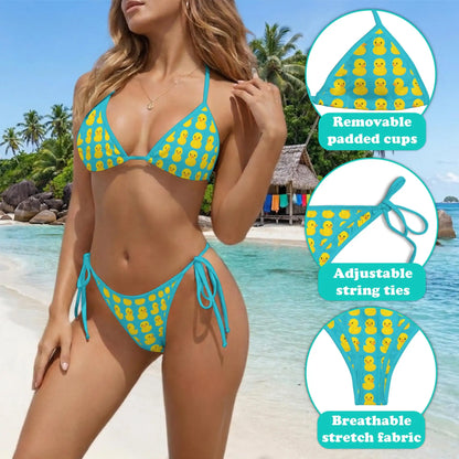 Yellow Duck Pattern Bikini Set for Women, Two Piece Swimsuit, Cute Animal Beachwear | Azhawaiian