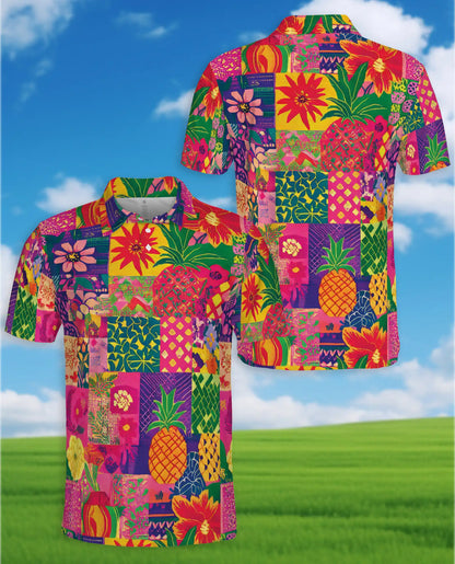 Pineapple Tropical 3D Polo Shirt for Men, Colorful Island Print | Azhawaiian