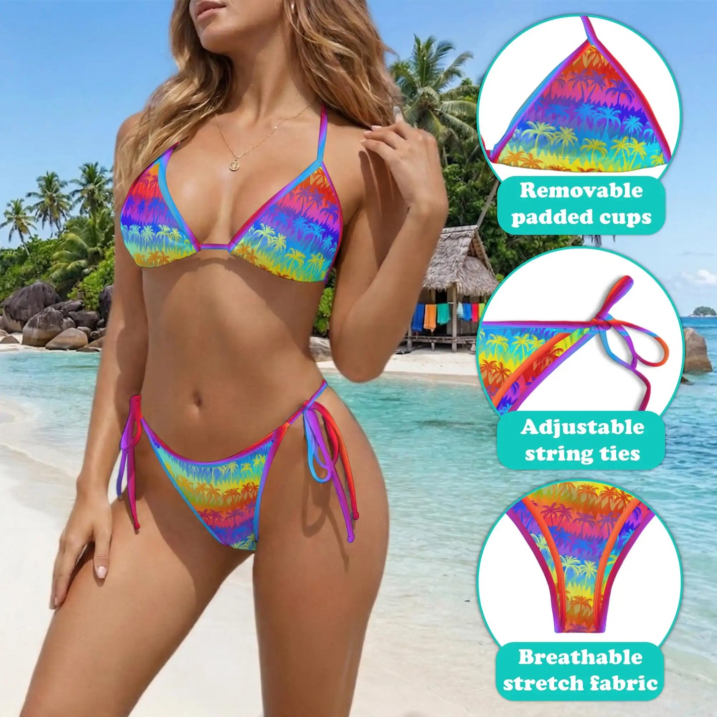 LGBT Coconut Bikini Set for Women, Two Piece Swimsuit, Rainbow Tropical Beachwear | Azhawaiian