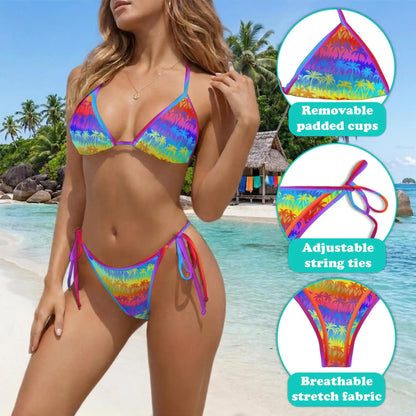 LGBT Coconut Bikini Set for Women, Two Piece Swimsuit, Rainbow Tropical Beachwear | Azhawaiian