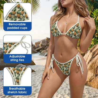 Pineapple Gold Bikini Set, Tropical Floral Two Piece Swimsuit | Azhawaiian